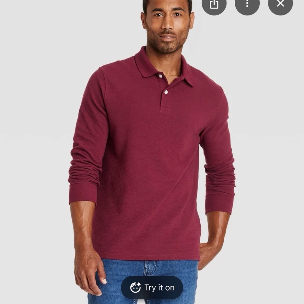 Goodfellow & Co Men's Maroon Long Sleeve Polo Shirt